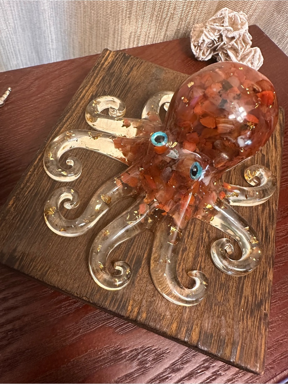 Resin and Red Jasper Crystal Chips Octopus Sculpture